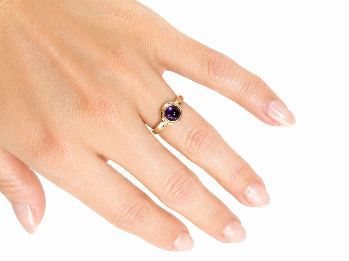 Amethyst Two Tone Ring Small Round Cabochon