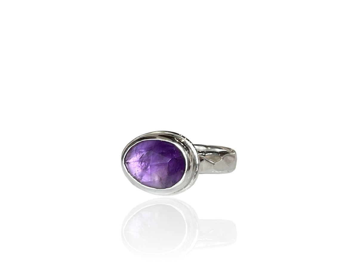 Amethyst Freeform Faceted Silver Ring Size 8