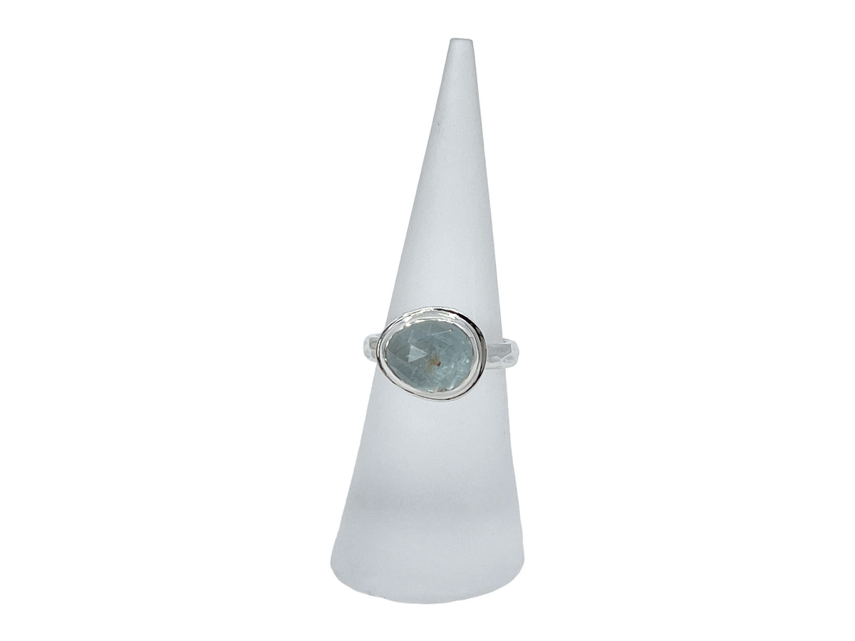 Aquamarine Rose Cut Silver Ring Size 5