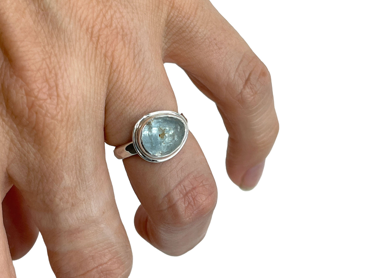 Aquamarine Rose Cut Silver Ring Size 5
