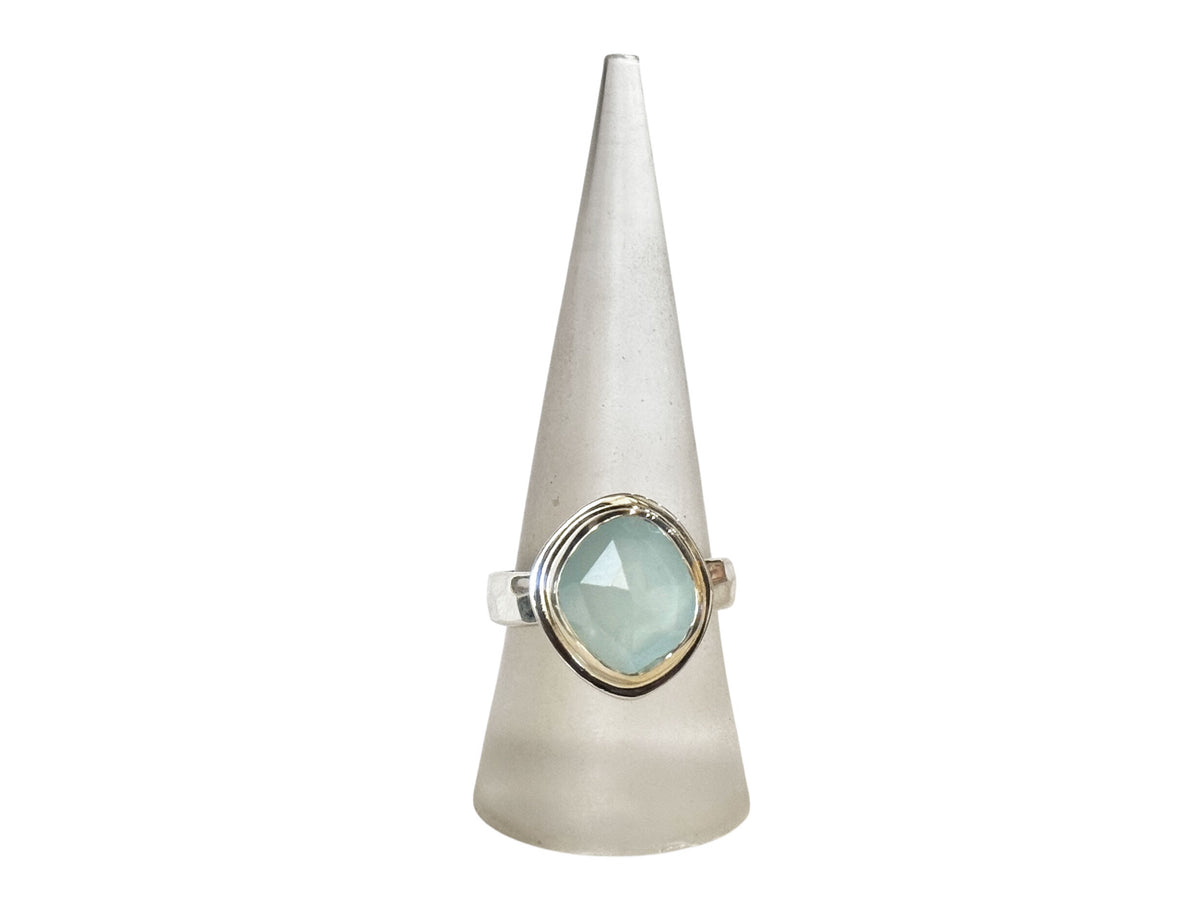 Aquamarine Freeform Faceted Ring Sterling Silver Size 8