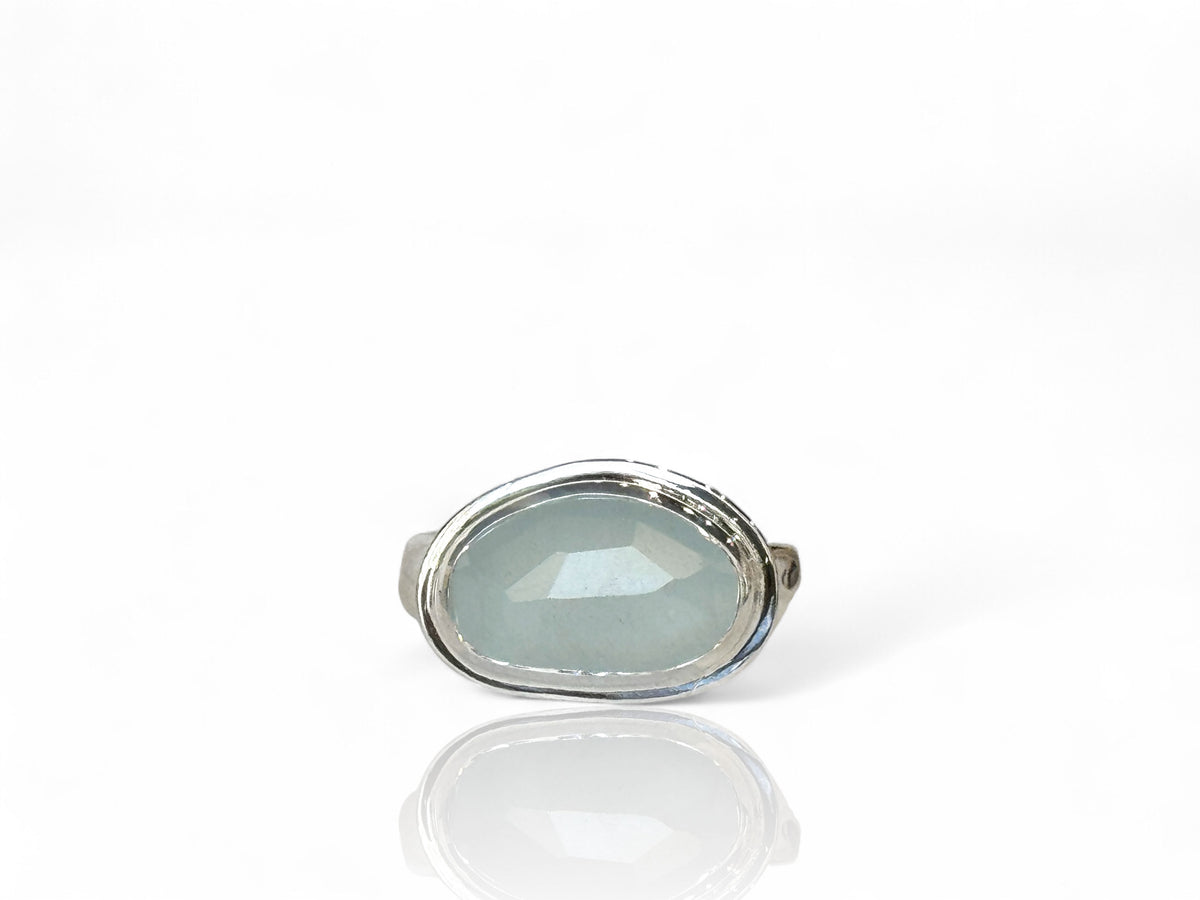 Aquamarine Rose Cut Freeform Ring Sterling Silver Size 7