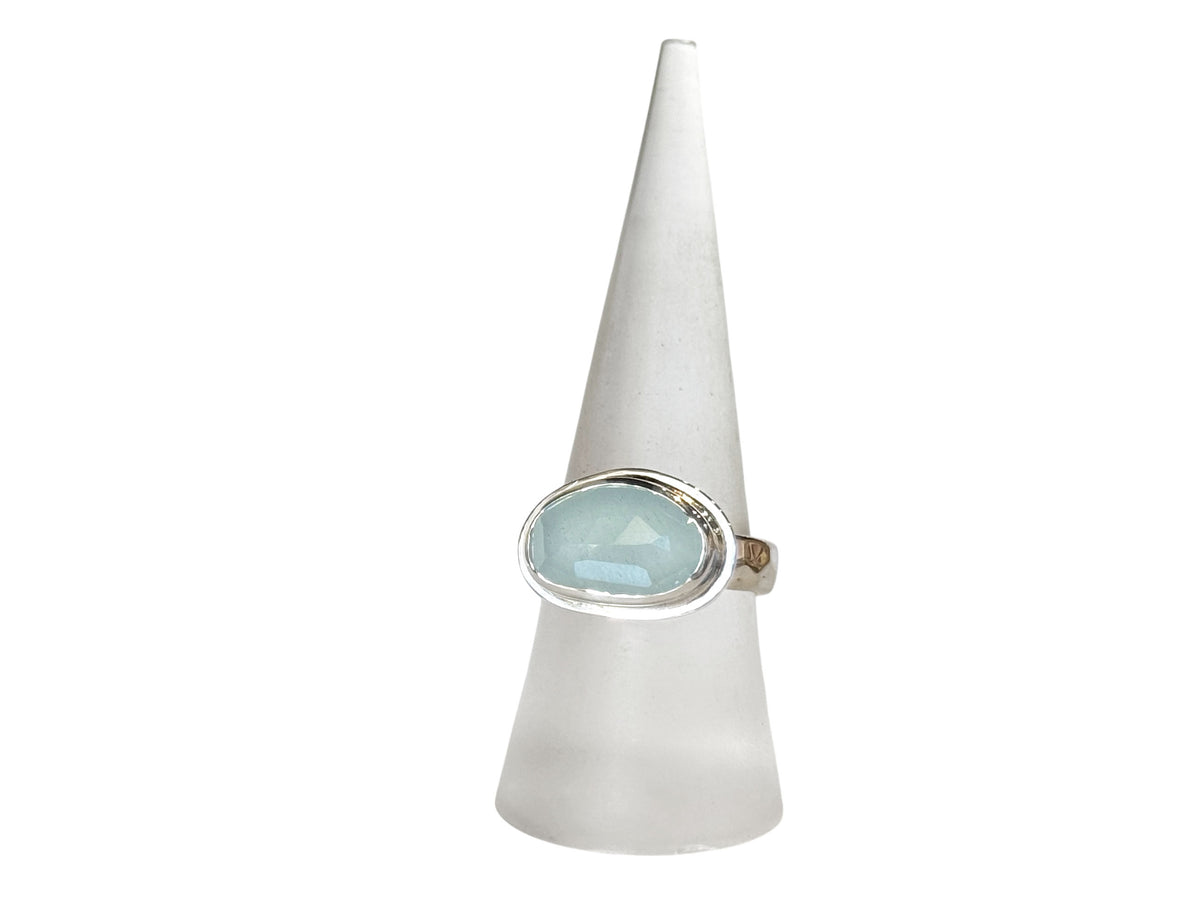 Aquamarine Rose Cut Freeform Ring Sterling Silver Size 7