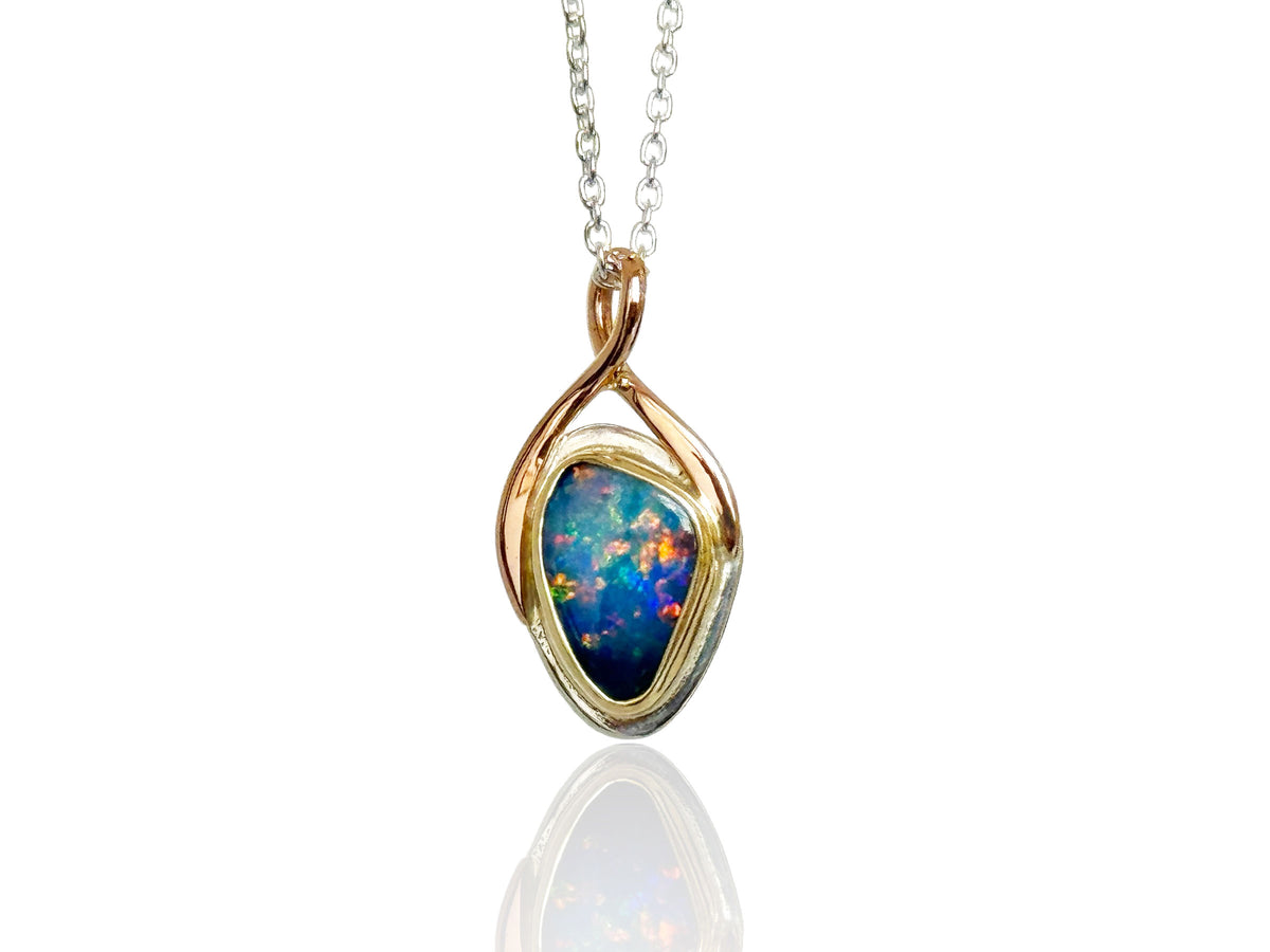 Petite Black Opal Pendant in Silver, Rose Gold and Yellow Gold