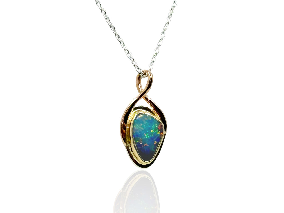 Petite Black Opal Pendant in Silver, Rose Gold and Yellow Gold