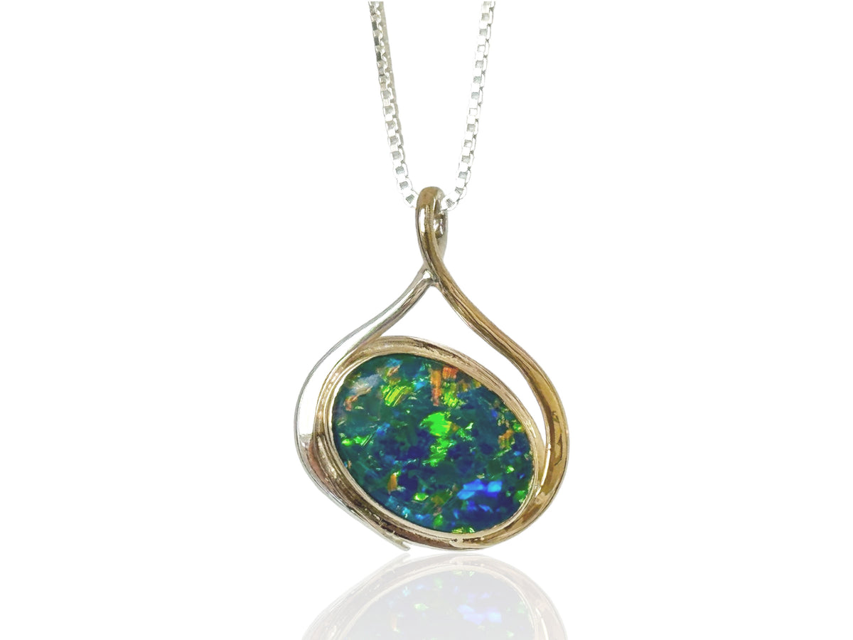 Black Opal Triplet Pendant Sterling Silver and 14kt Gold