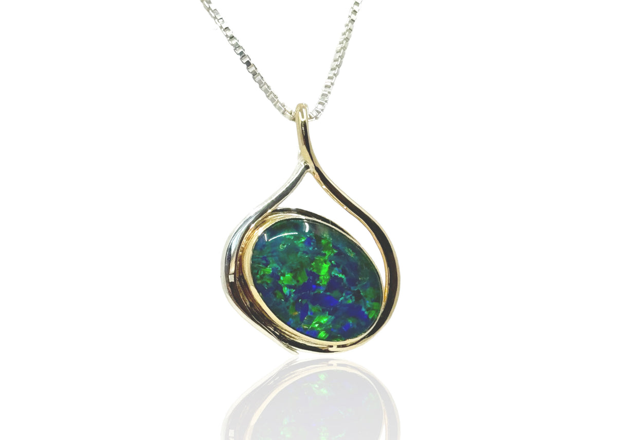 Black Opal Triplet Pendant Sterling Silver and 14kt Gold