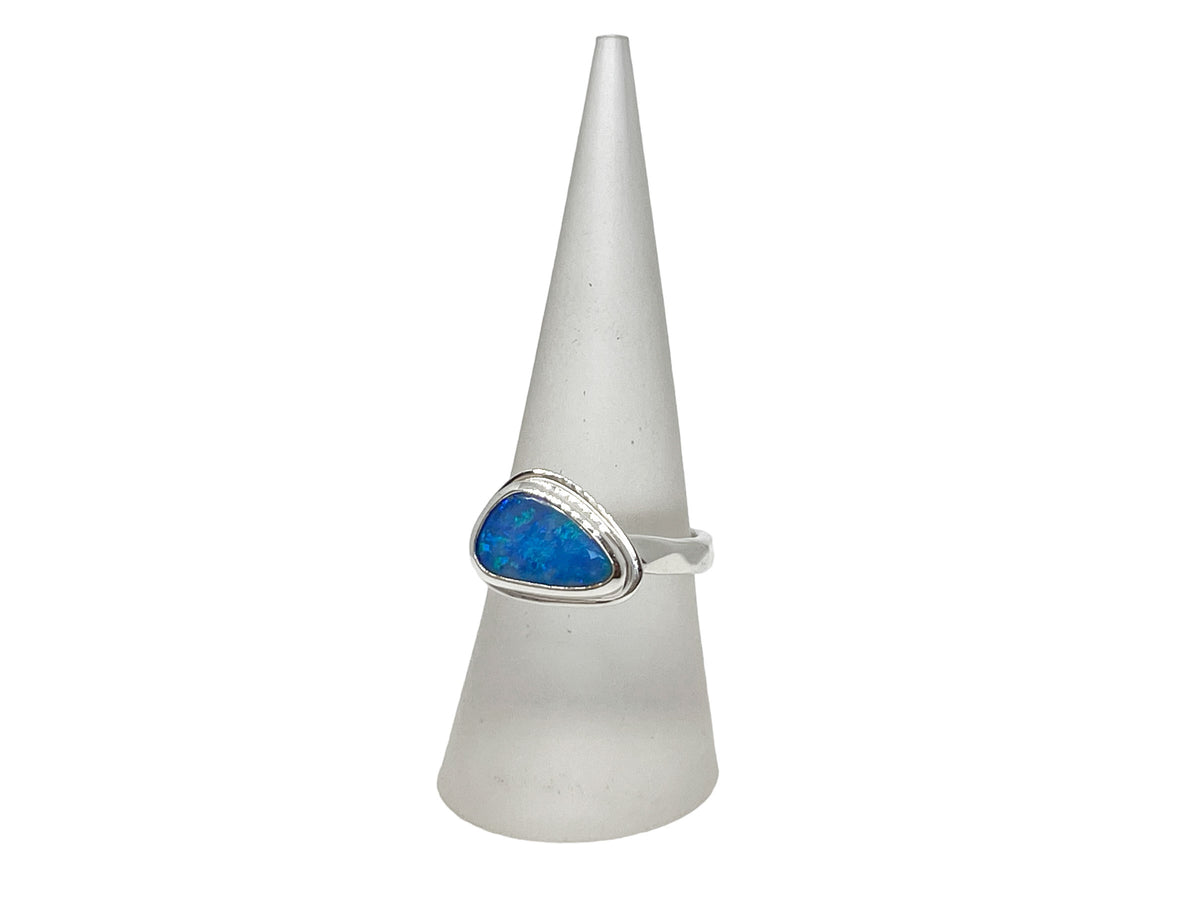Blue Opal Silver Ring Freeform Shape Size 7
