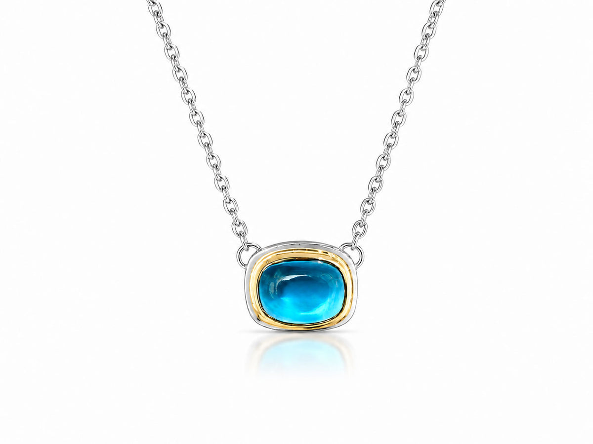 Blue Topaz Two Tone Necklace on Adjustable Chain
