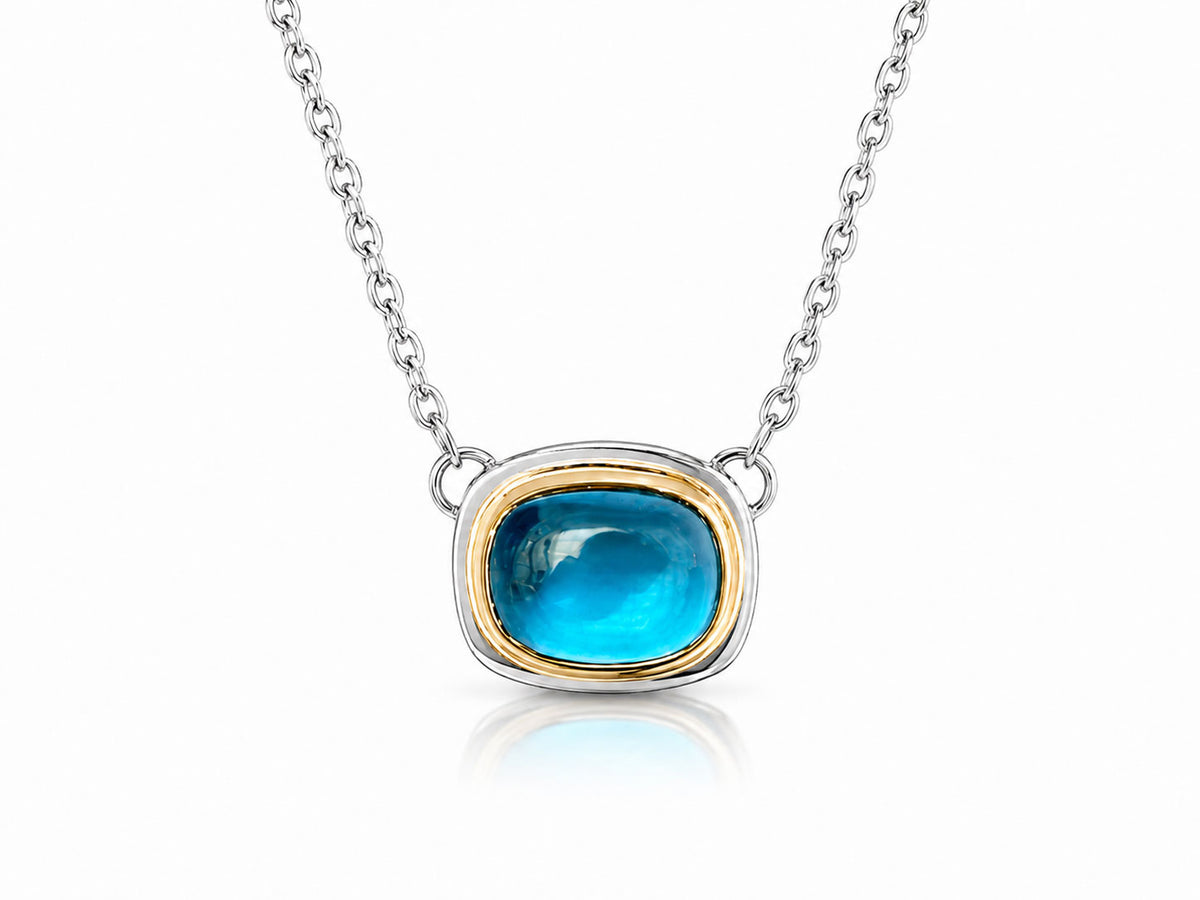Blue Topaz Two Tone Necklace on Adjustable Chain