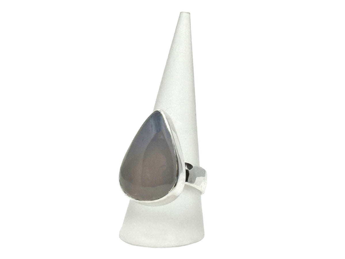 Chalcedony Pear Shaped Ring in Silver with Wide Band