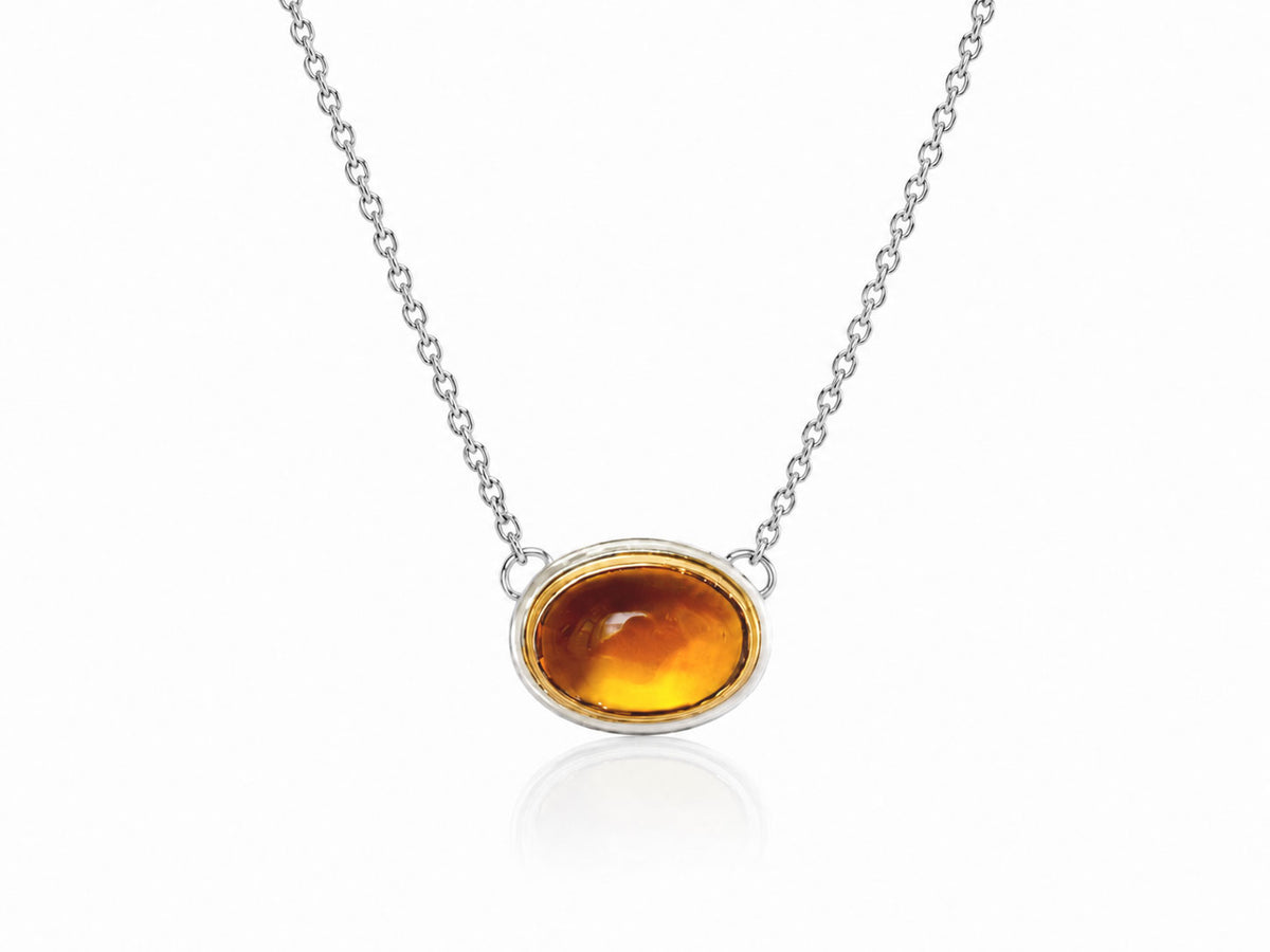 Citrine Two Tone Necklace on Adjustable Chain