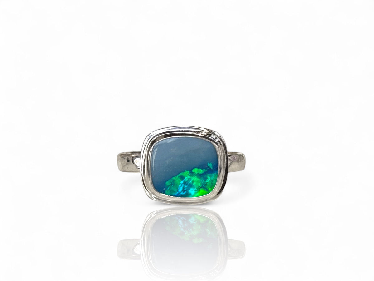 Cushion Cut Unique Blue Opal Ring Size 9