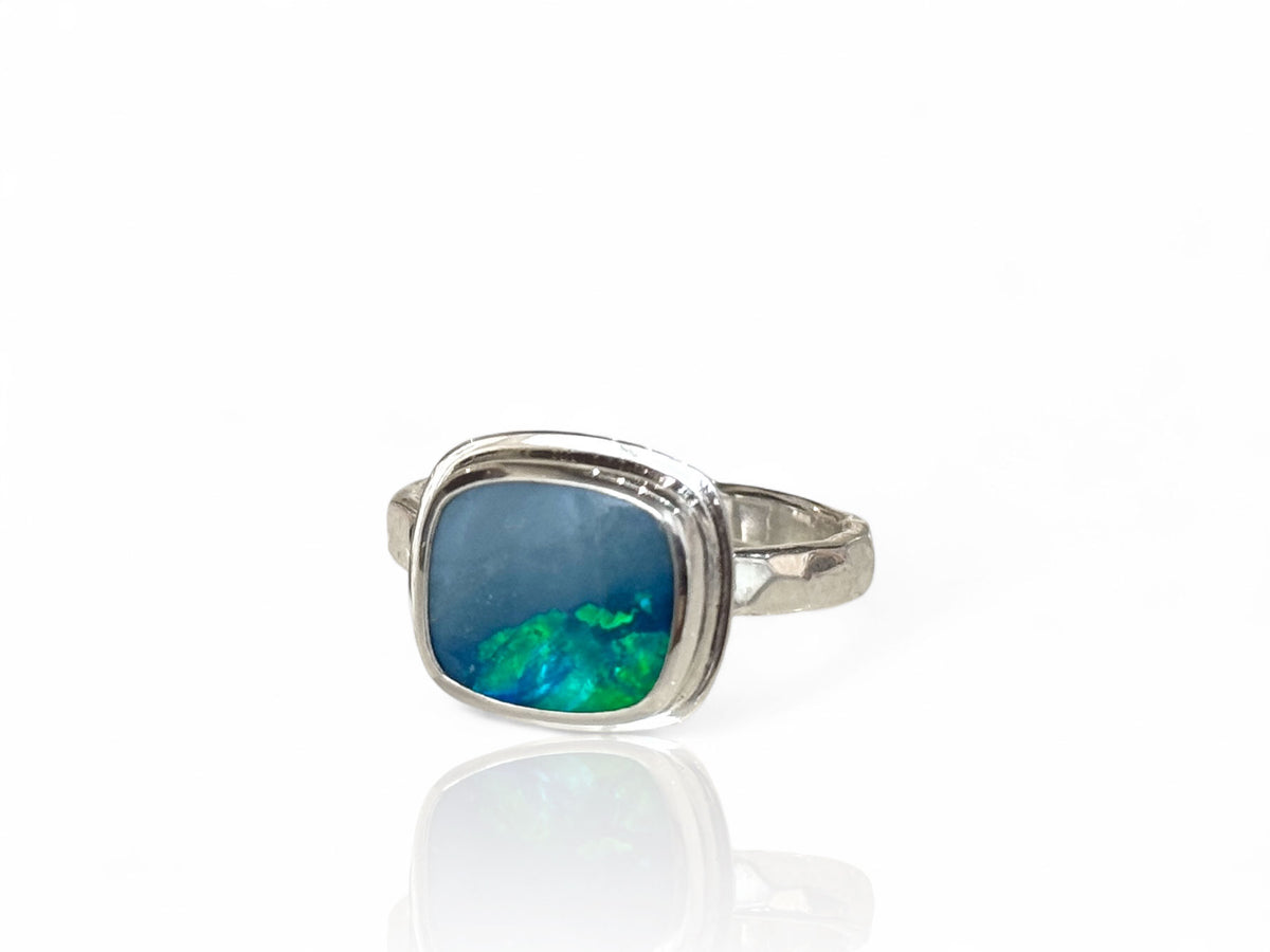 Cushion Cut Unique Blue Opal Ring Size 9