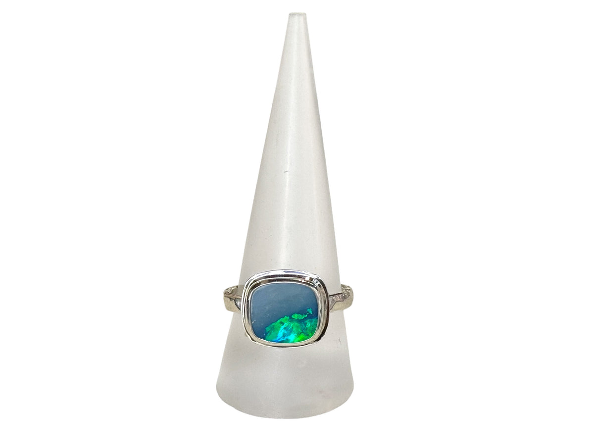 Cushion Cut Unique Blue Opal Ring Size 9