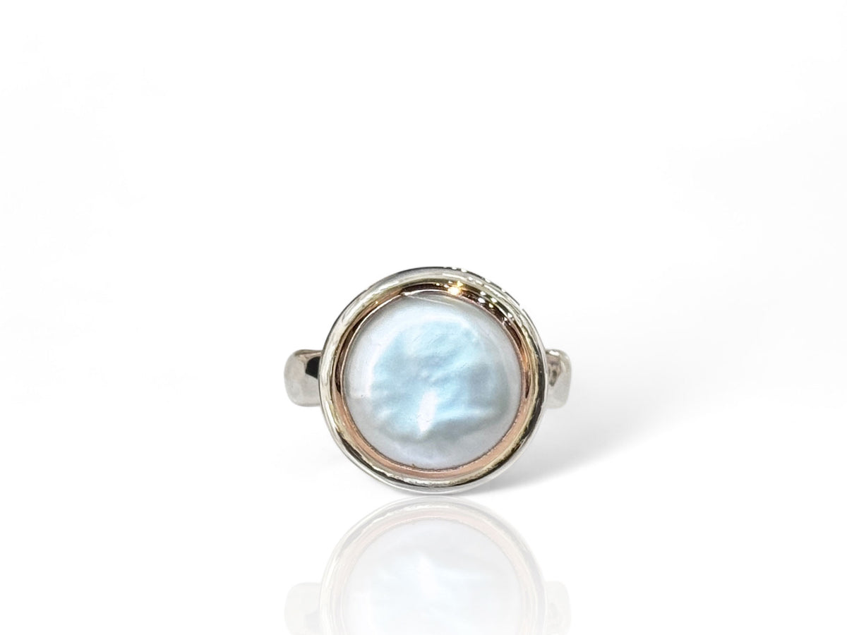 Coin Pearl Ring Rose Gold and Silver Size 7