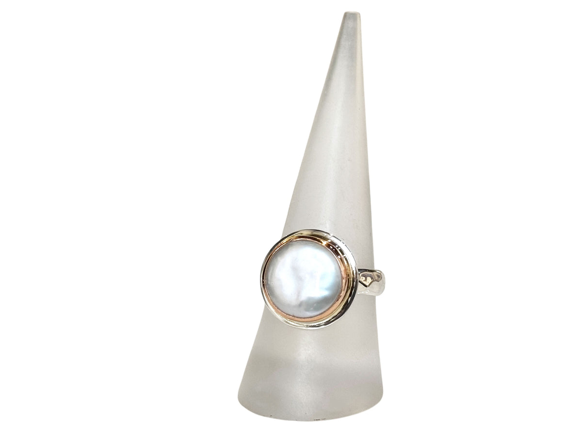 Coin Pearl Ring Rose Gold and Silver Size 7