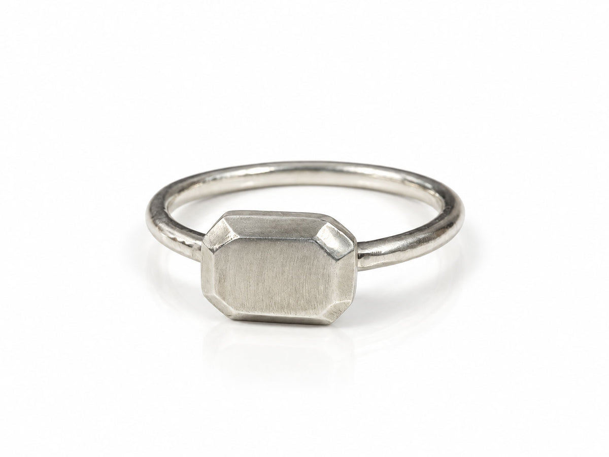 Emerald Step Cut Sterling Silver Facets Ring