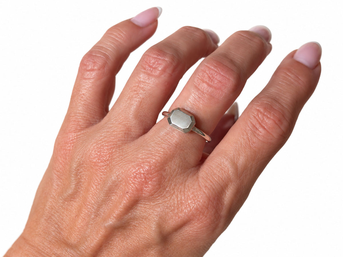 Emerald Step Cut Sterling Silver Facets Ring
