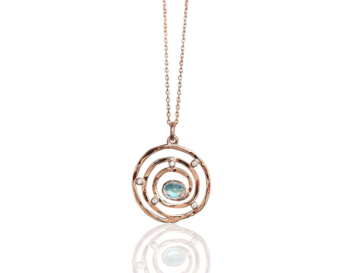 Rose Gold Eye of the Storm Moonstone Pendant with Diamonds