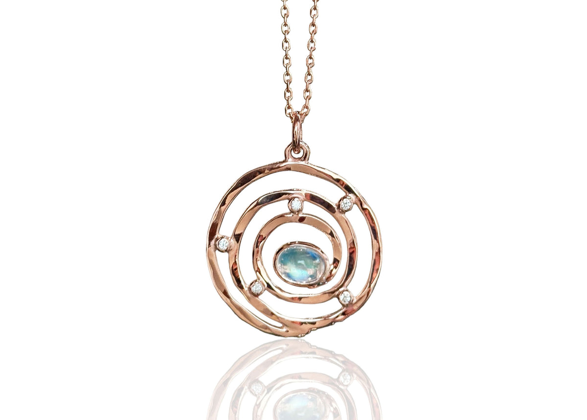 Rose Gold Eye of the Storm Moonstone Pendant with Diamonds