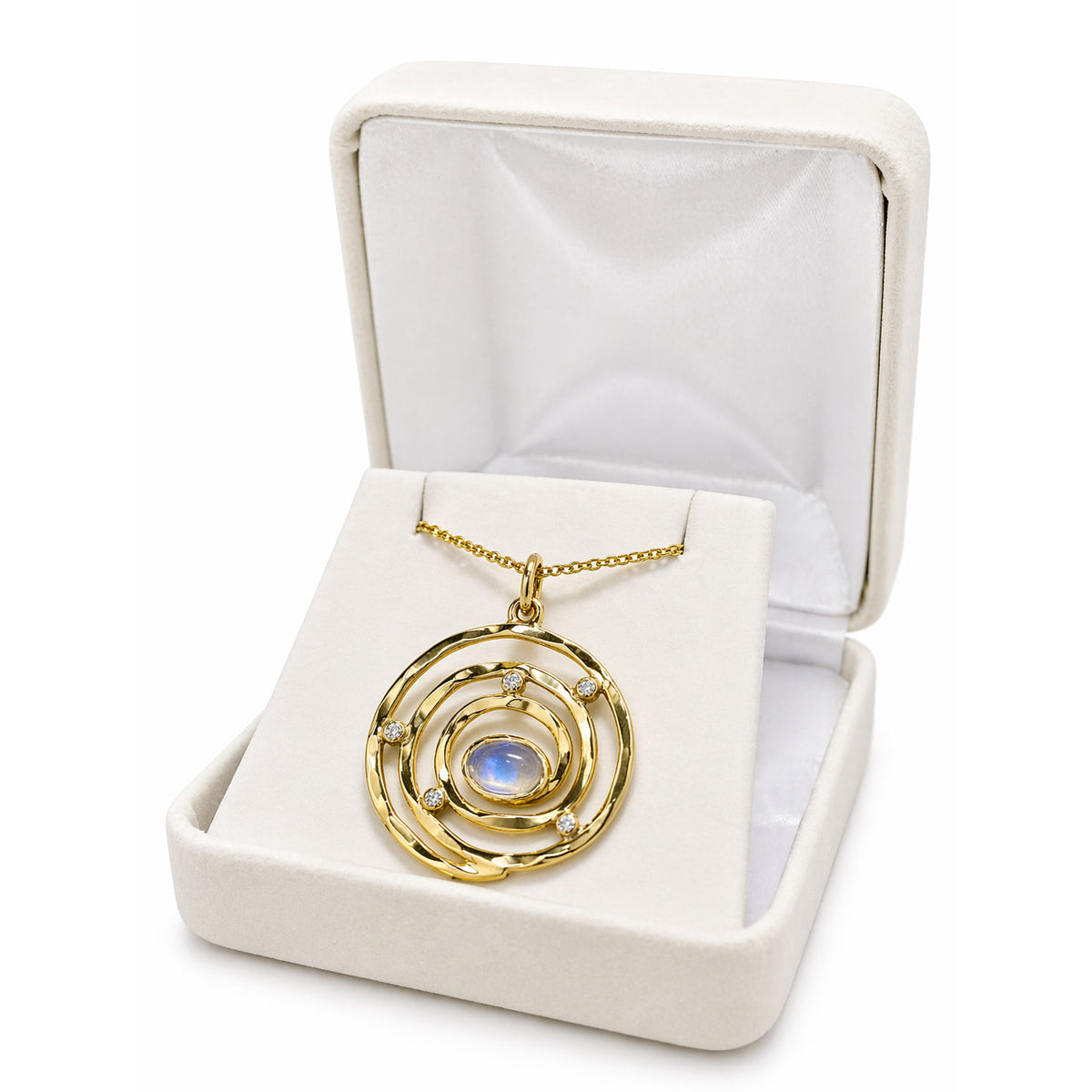 Gold Eye of the Storm Moonstone Pendant with Diamonds