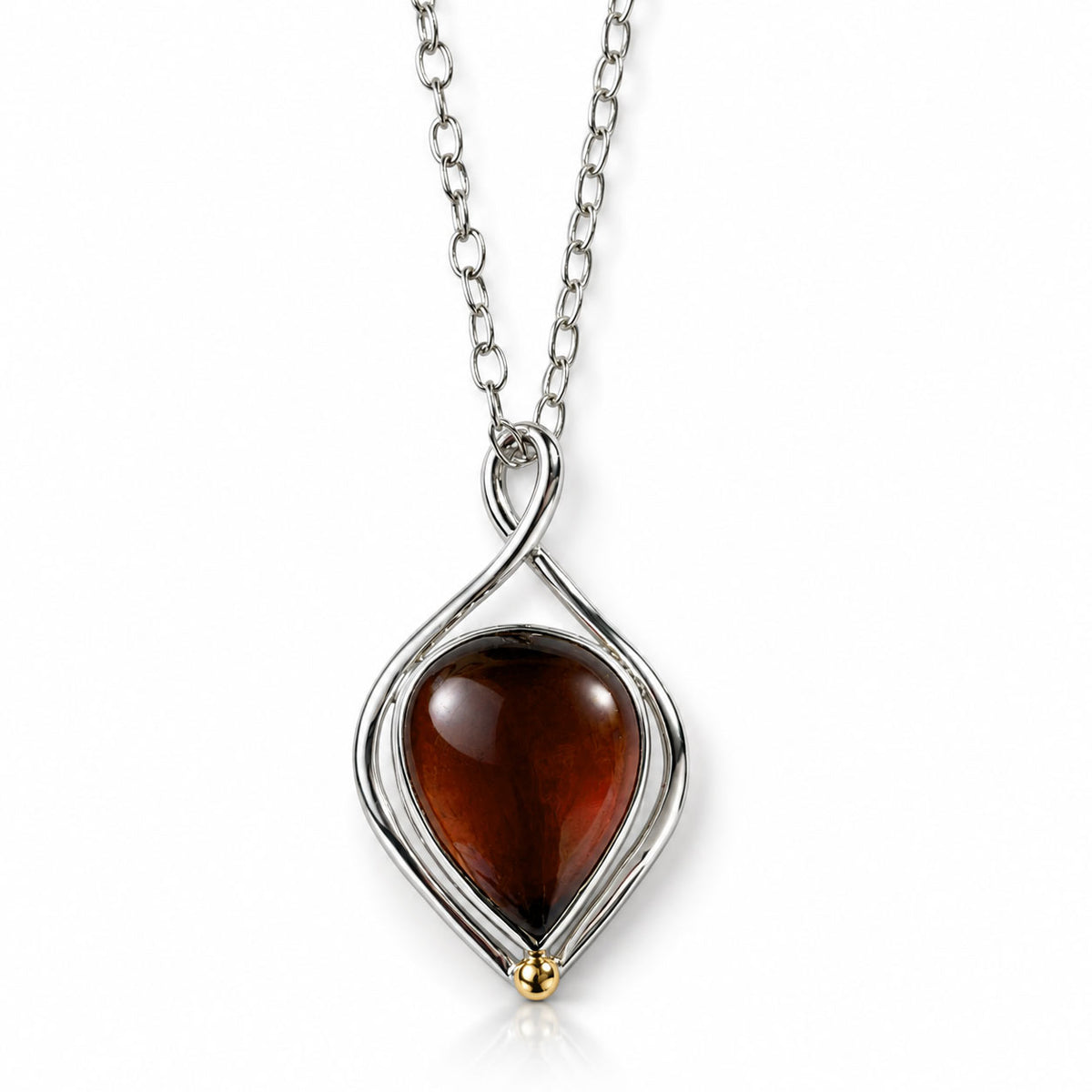 Garnet Pear Hidden Heart Pendant Silver with Gold Accent