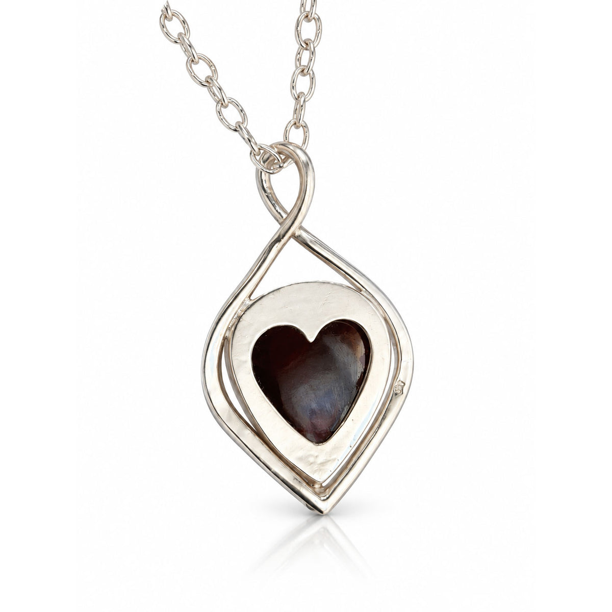 Garnet Pear Hidden Heart Pendant Silver with Gold Accent