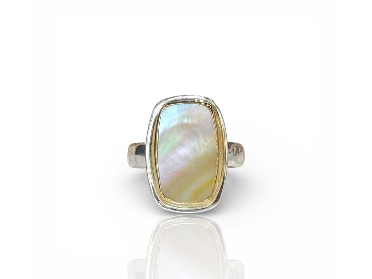 Gold Mother of Pearl Oval Ring Gold and Silver Size 7