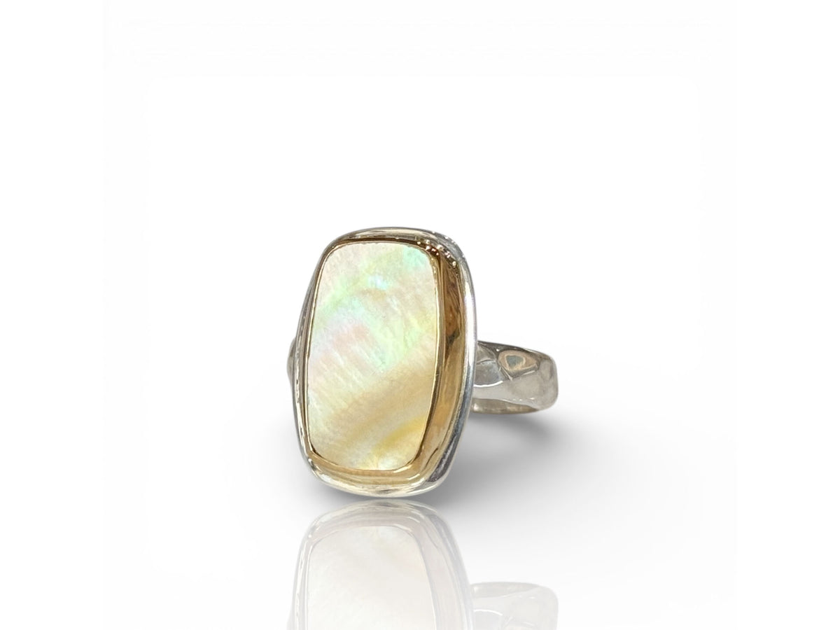 Gold Mother of Pearl Oval Ring Gold and Silver Size 7