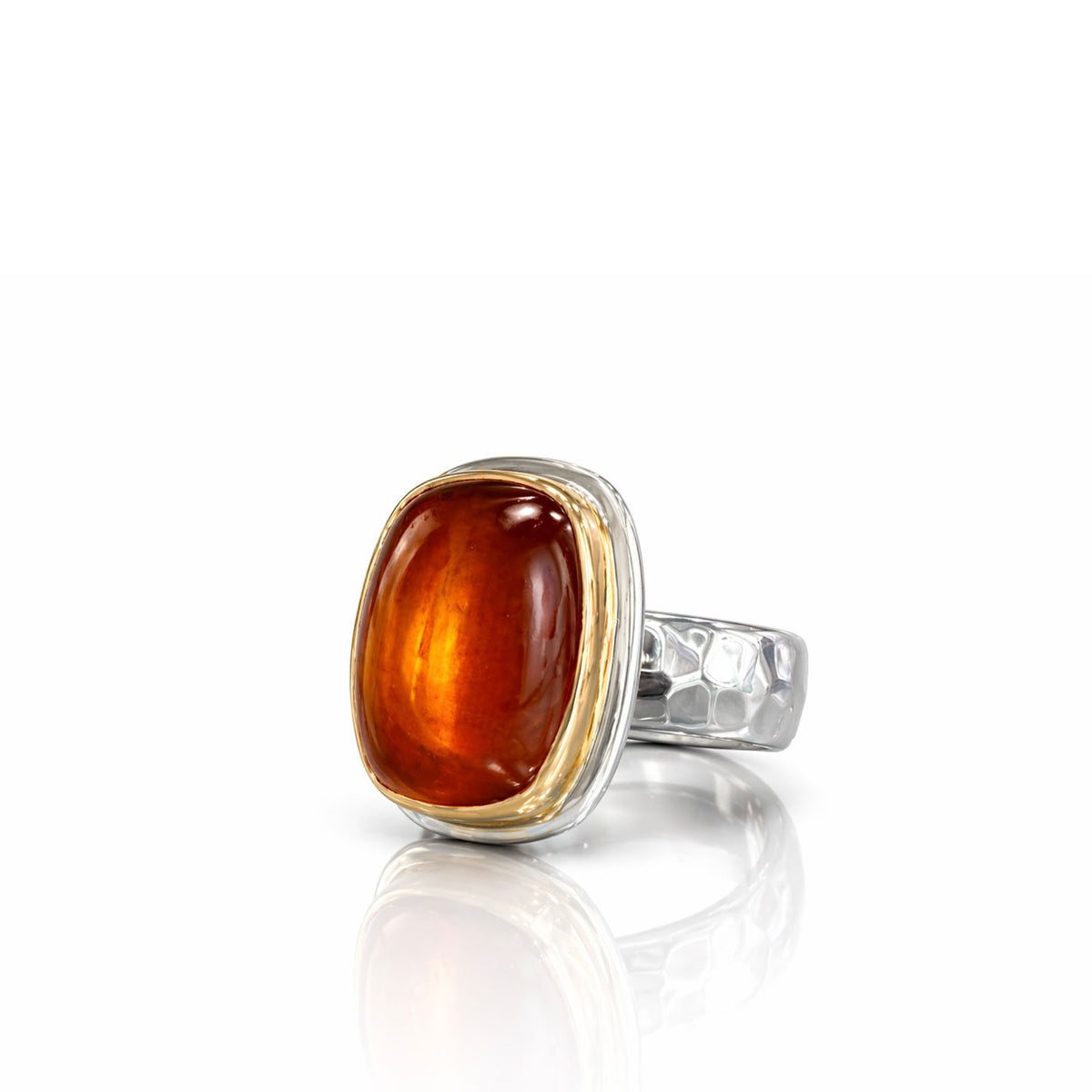 Hessonite Garnet Two Tone Ring Cushion Cabochon