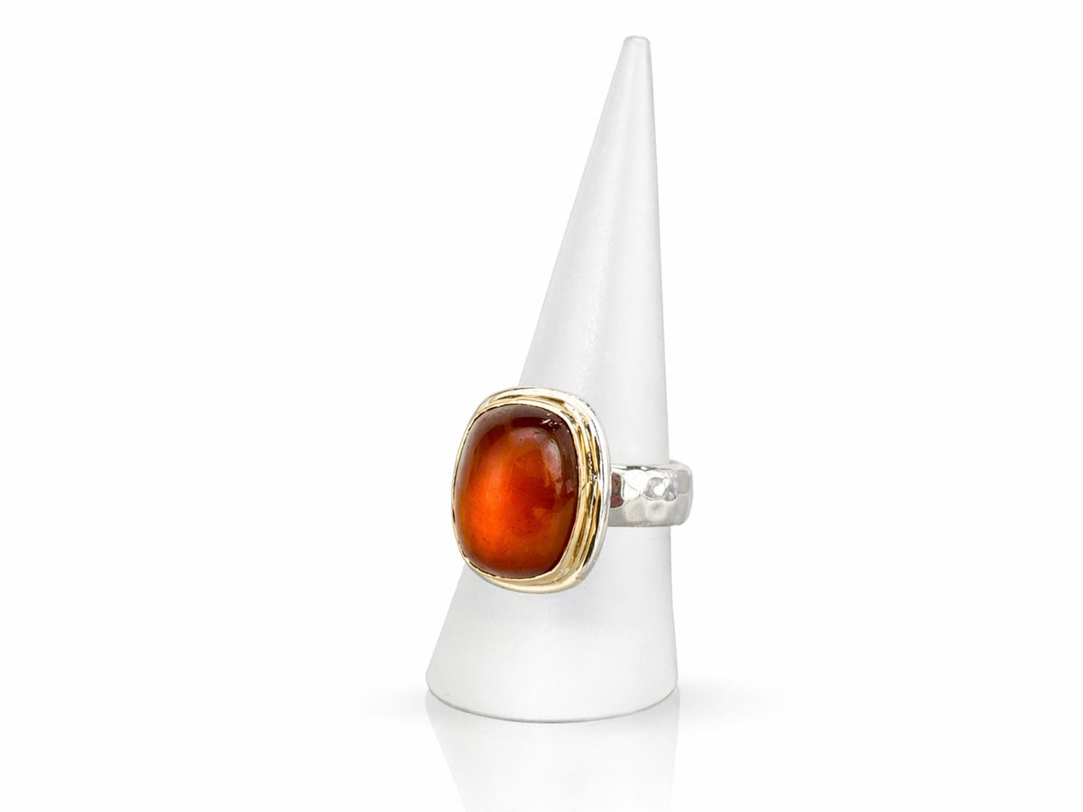 Hessonite Garnet Two Tone Ring Cushion Cabochon