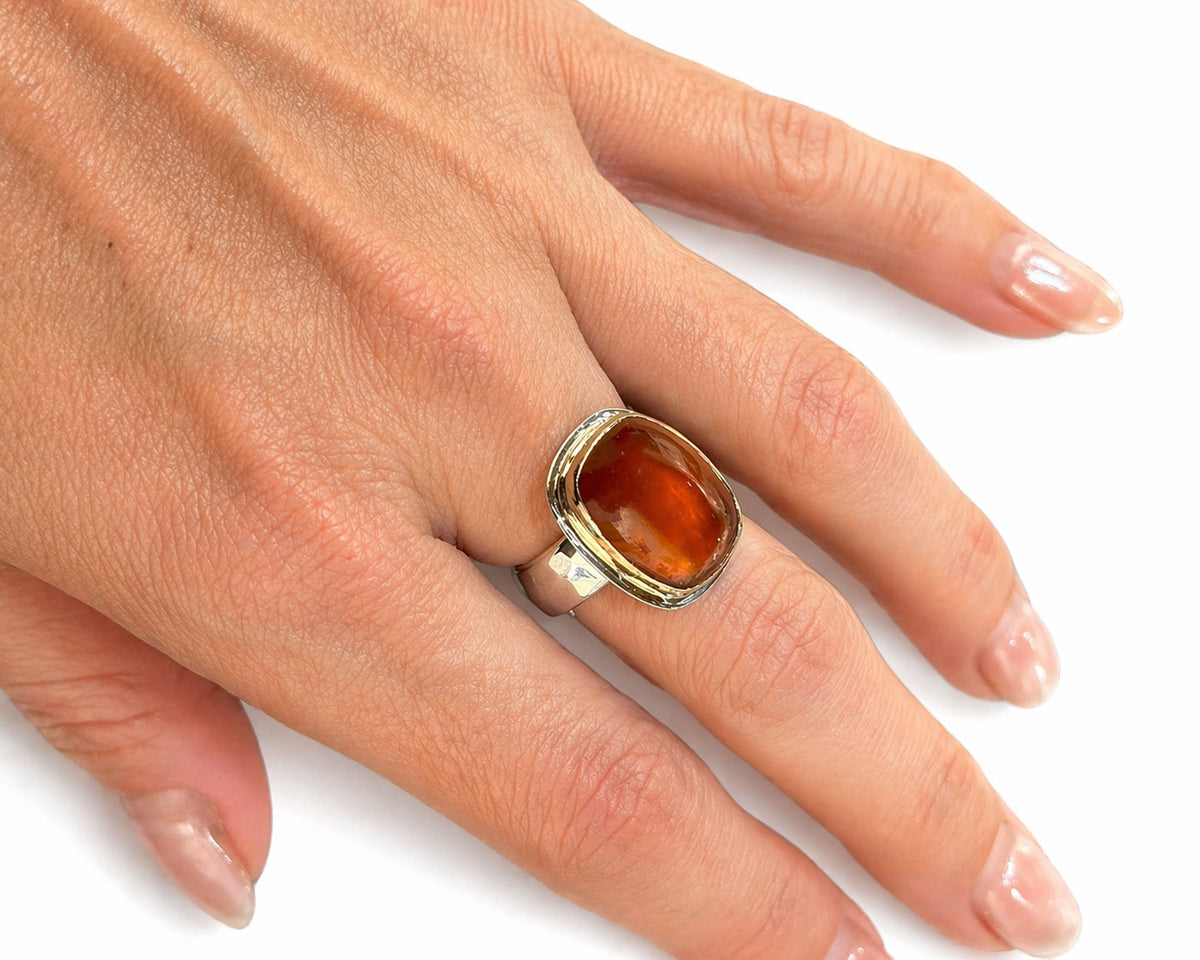 Hessonite Garnet Two Tone Ring Cushion Cabochon