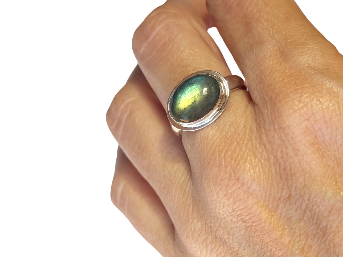 Labradorite Oval Ring Sterling Silver Size 9