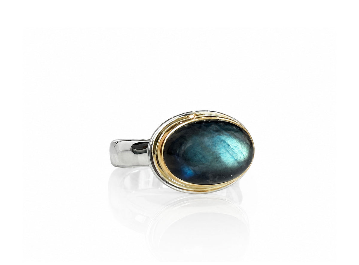 Labradorite Oval Stack Ring Silver and Gold