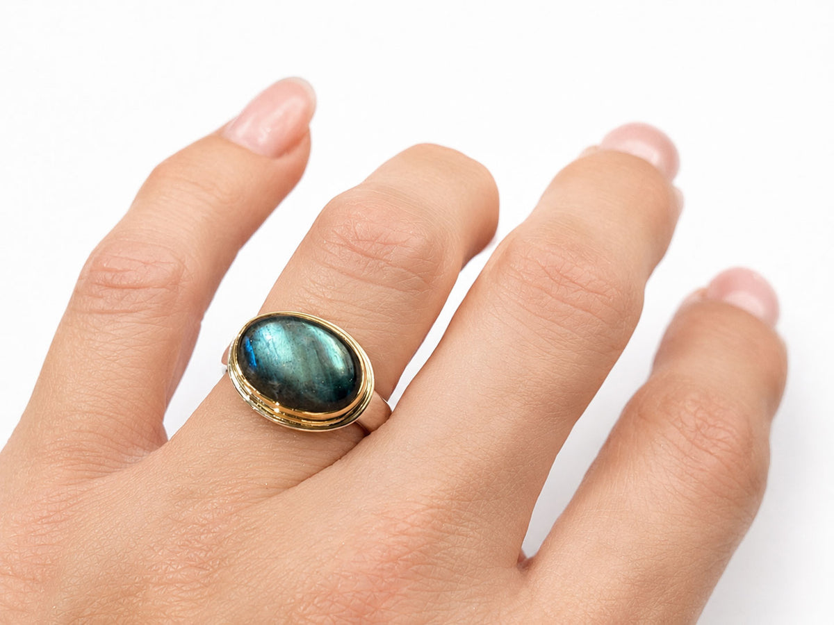 Labradorite Oval Stack Ring Silver and Gold