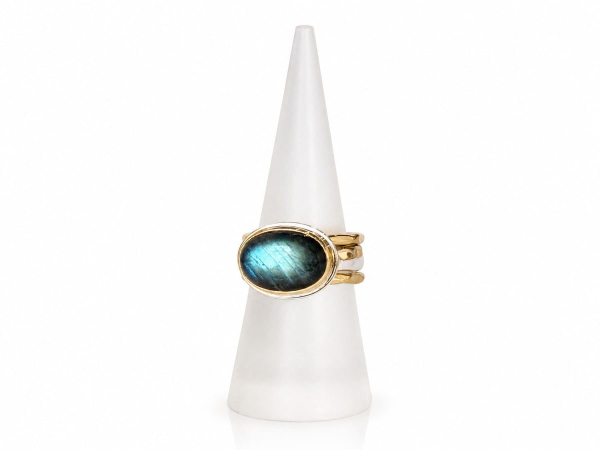 Labradorite Oval Stack Ring Silver and Gold