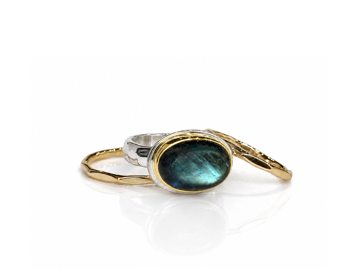 Labradorite Oval Stack Ring Silver and Gold