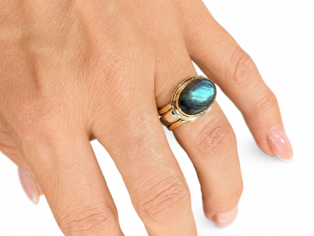 Labradorite Oval Stack Ring Silver and Gold