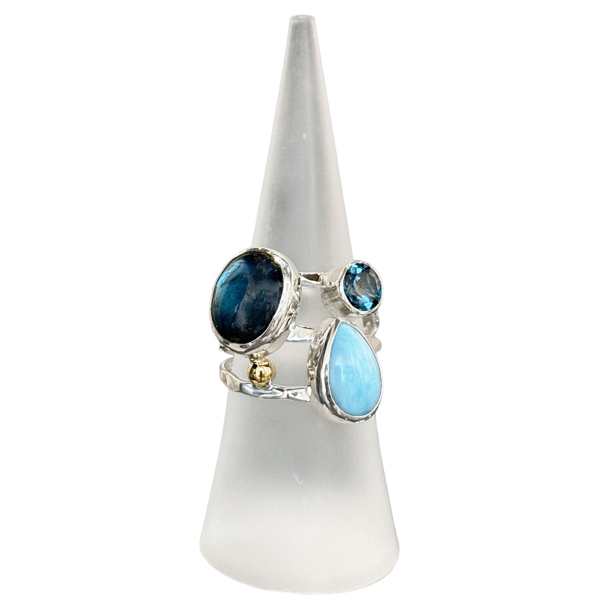 Larimar Rings with Labradorite and Blue Topaz