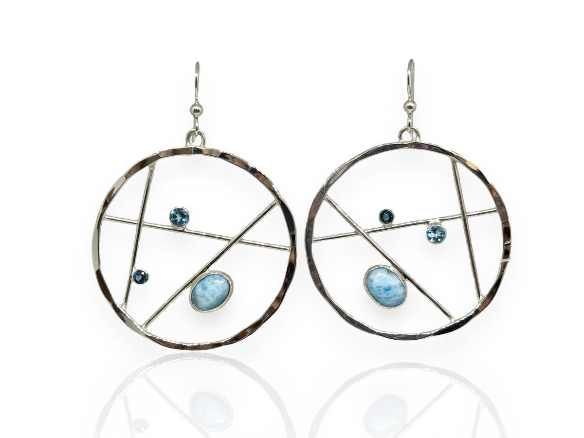 Caribbean Larimar Silver Earrings with Blue Topaz