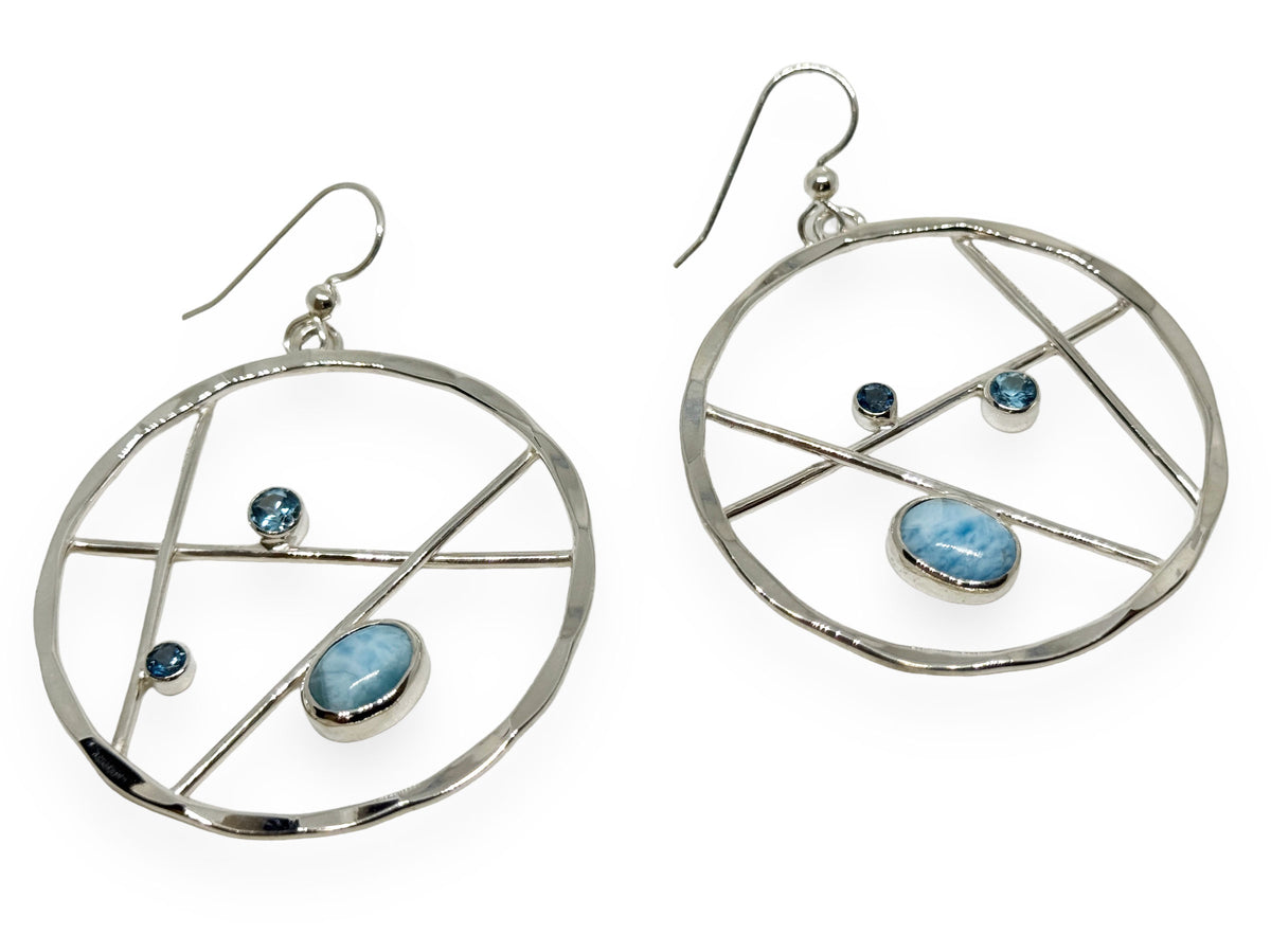 Caribbean Larimar Silver Earrings with Blue Topaz