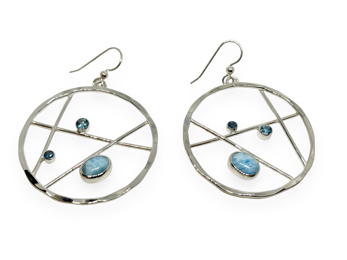 Caribbean Larimar Silver Earrings with Blue Topaz