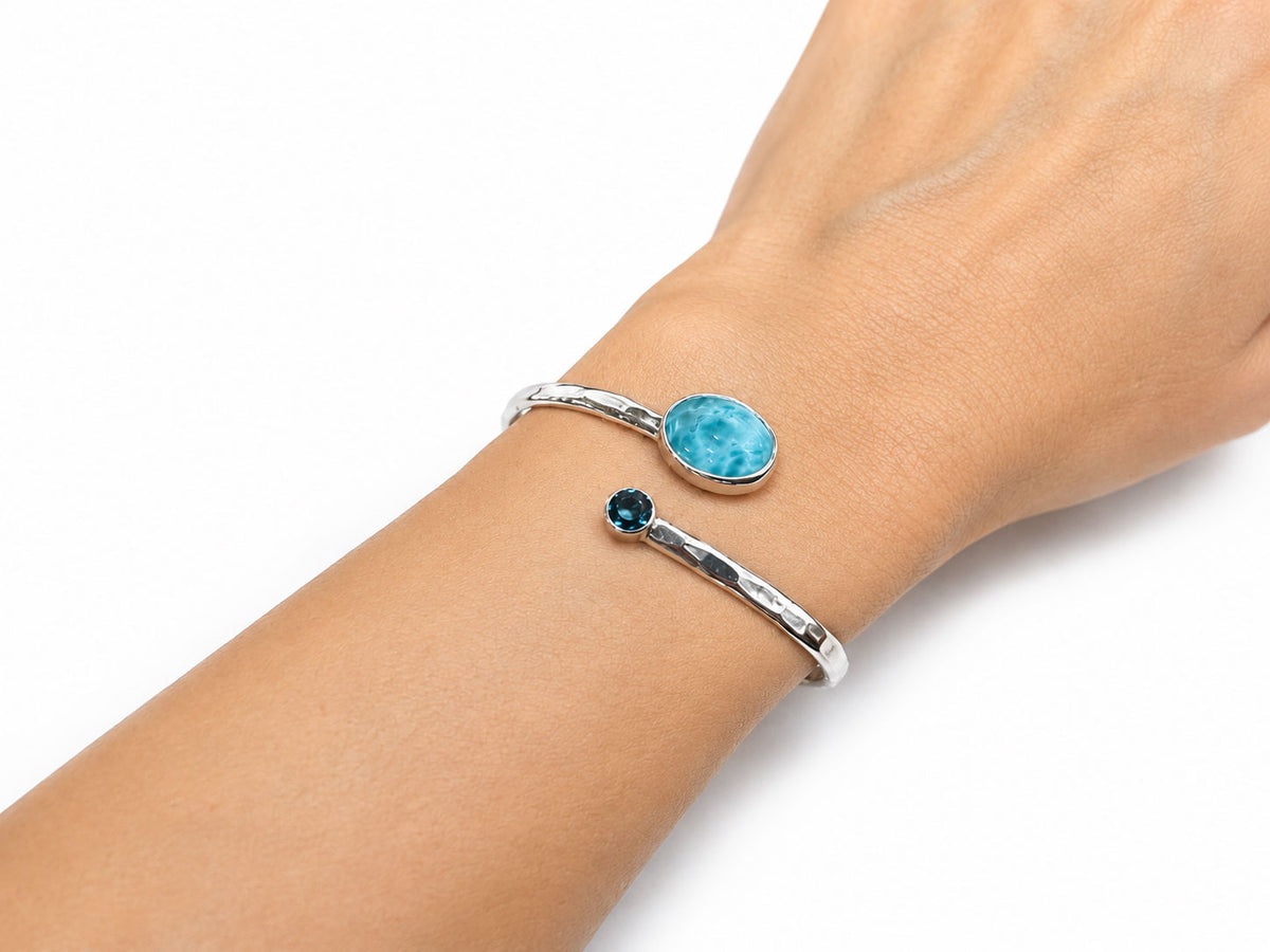 Larimar and Blue Topaz Adjustable Cuff Bracelet