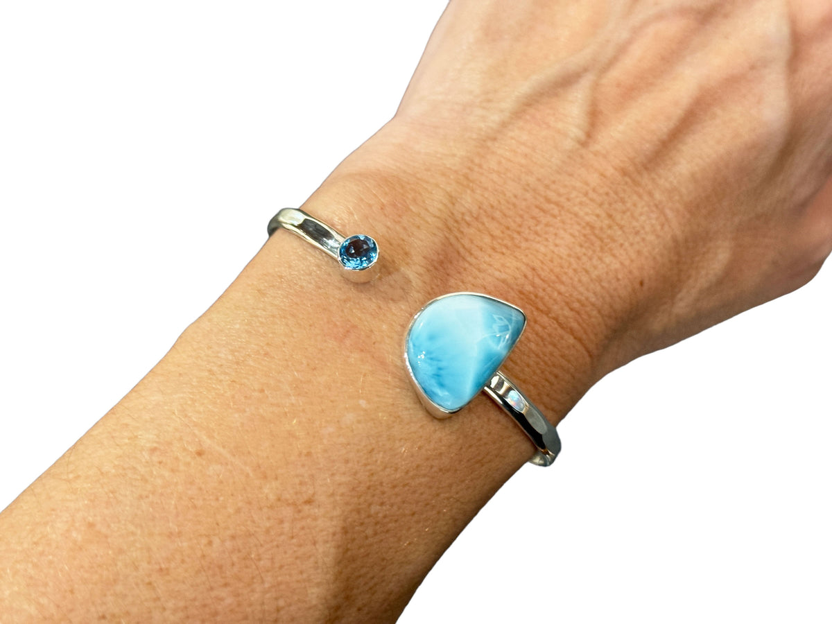 Larimar and Blue Topaz Bypass Cuff Bracelet Small