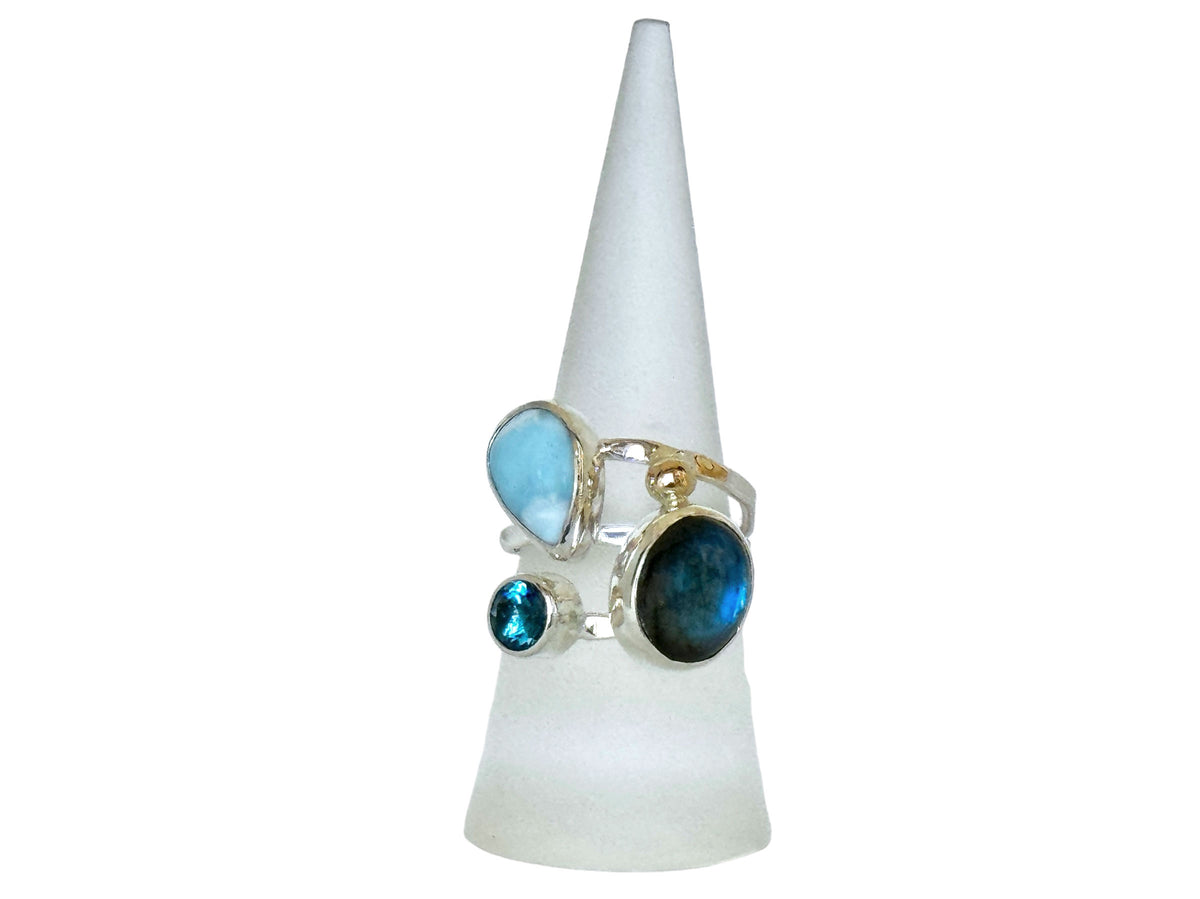 Larimar Rings with Labradorite and Blue Topaz