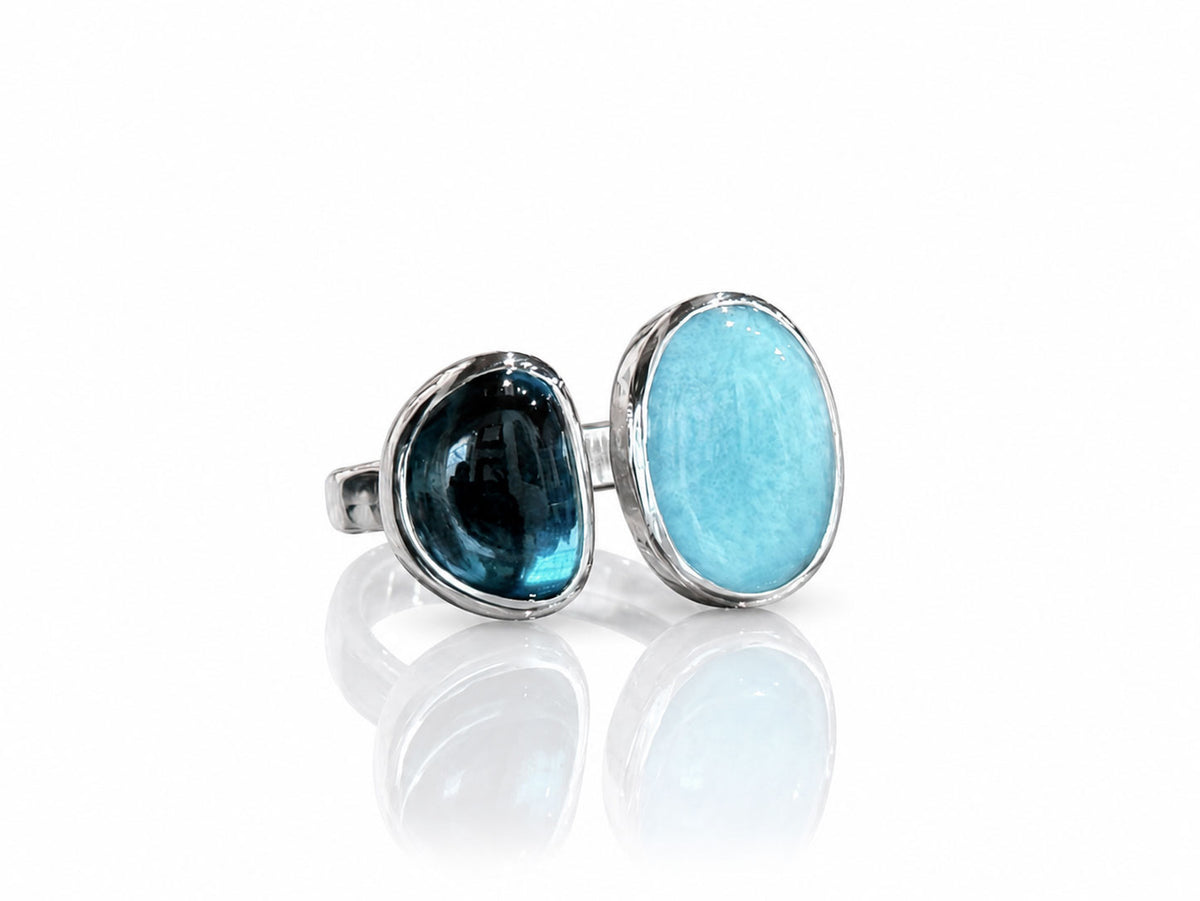 Larimar and London Blue Topaz Split Ring Sterling Silver