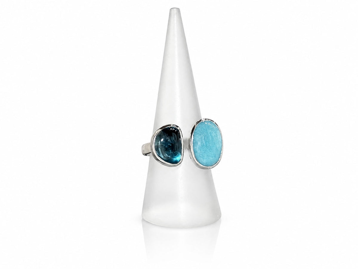 Larimar and London Blue Topaz Split Ring Sterling Silver