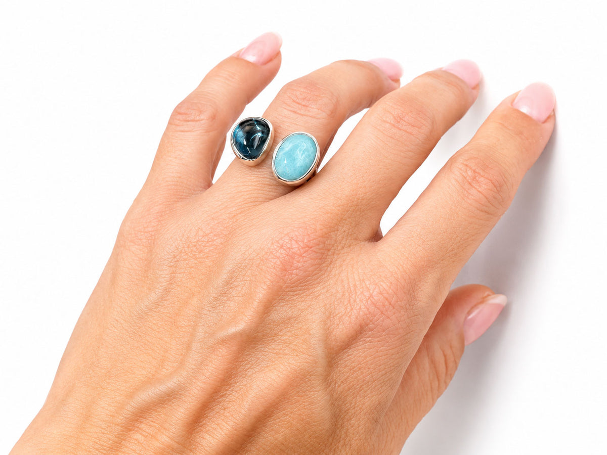 Larimar and London Blue Topaz Split Ring Sterling Silver