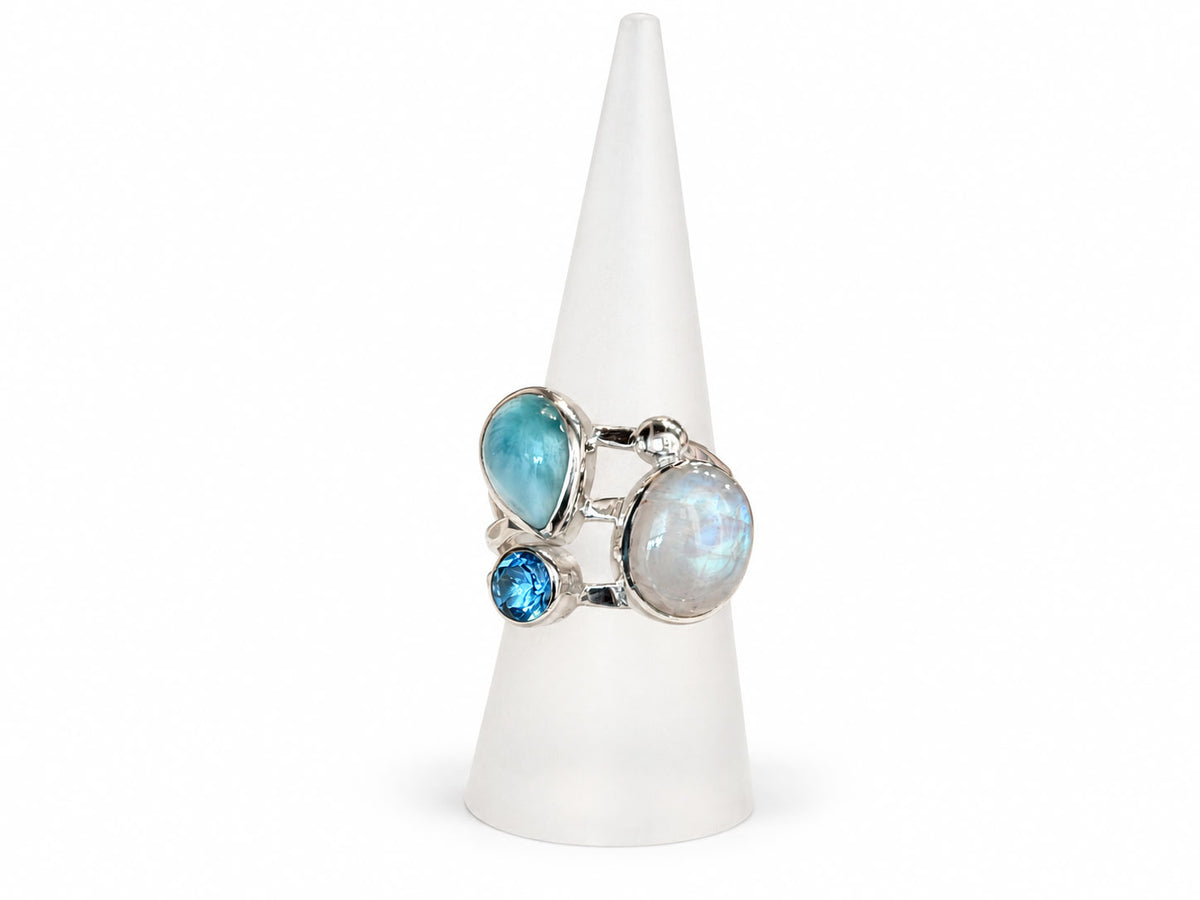 Larimar Rings with Moonstone and Blue Topaz